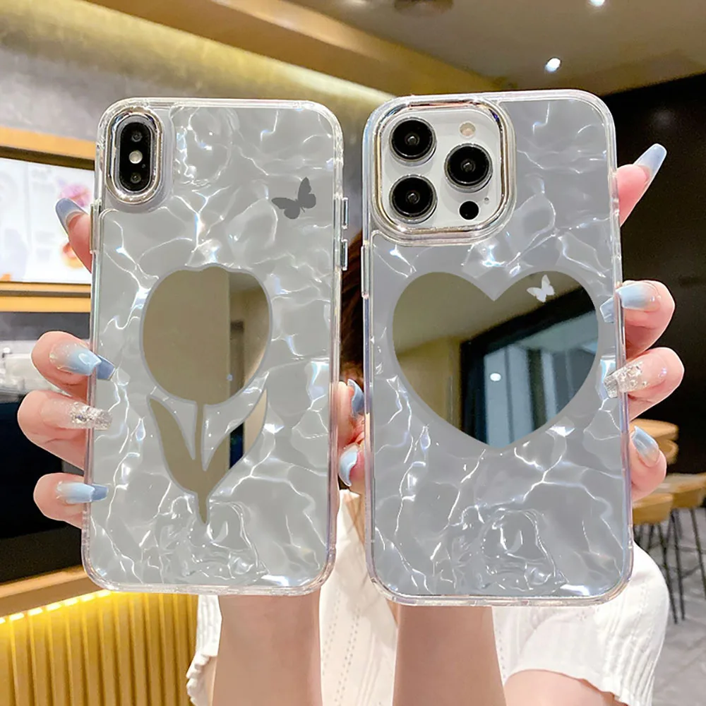 Laudtec Sjk751 Shell-Patterned Mobile Phone Case Love Mirror Luxury Cover Skin Friendly For Iphone 16 15 14 13 12 Plus Pro Max