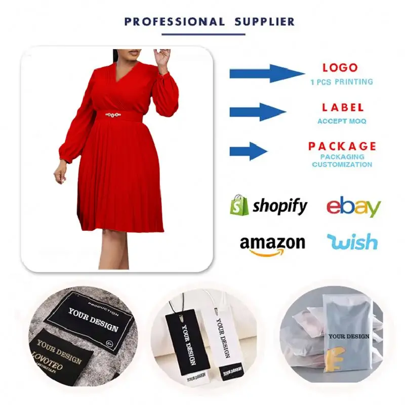 Shop D497 Latest Design Dresses Elegant V-Neck Solid Color