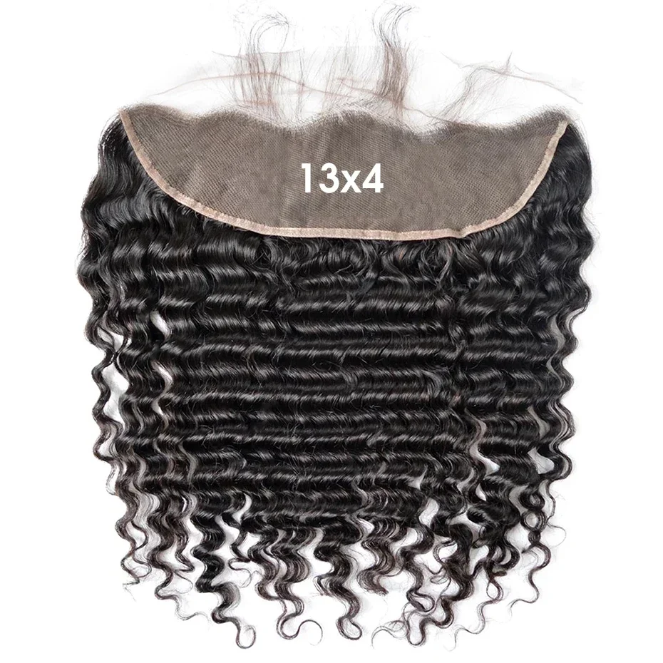 Cabello humano Remy de 13 x 4 con ondas profundas y cierre de encaje suizo, nudos blanqueados, cabello de bebé prearrancado n.° 1B_voghion.com