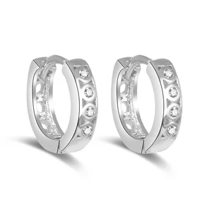 925 Sterling Silver 13.5mm Fine Jewelry Hoop Zircon Earrings