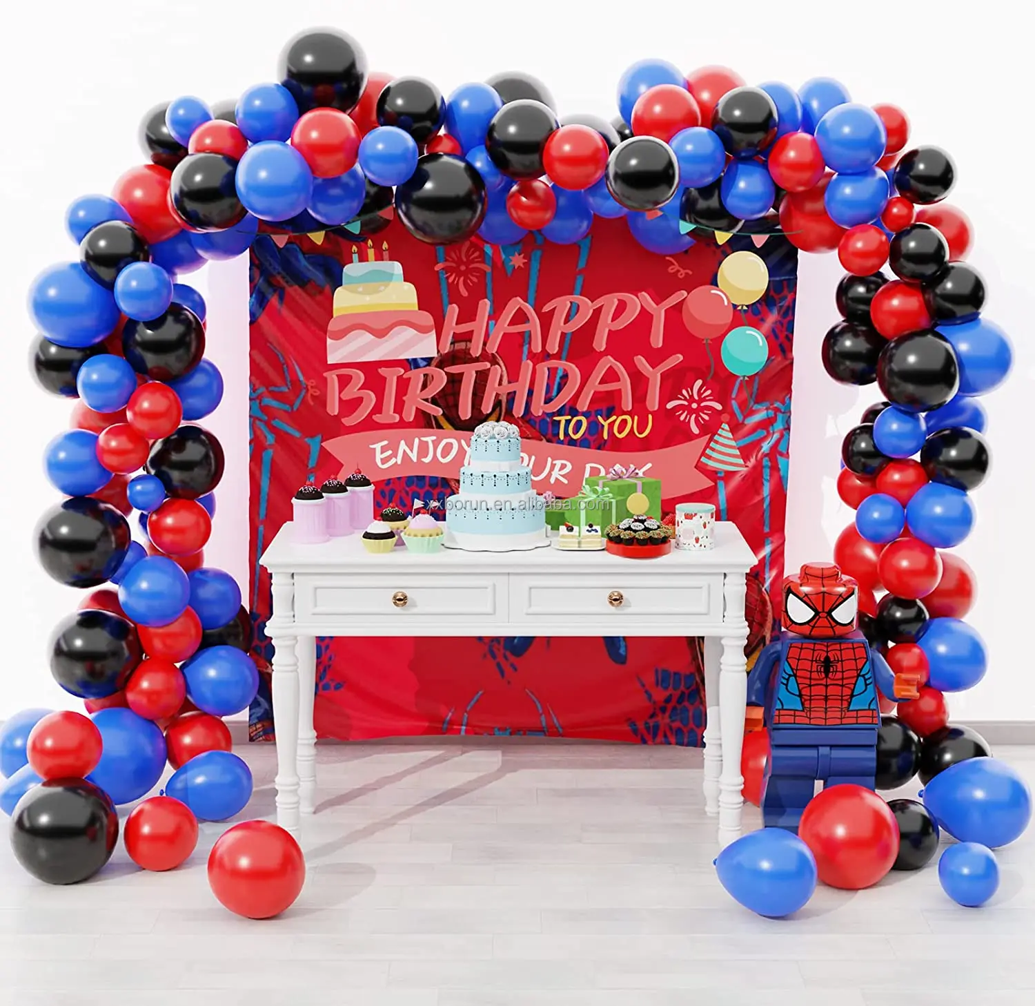 Large Super Hero Spiderman Balloon Arch Set Happy Birthday Banner For ...