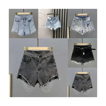 2024 new summer wide leg pants A line shorts Korean denim shorts women's short jeans