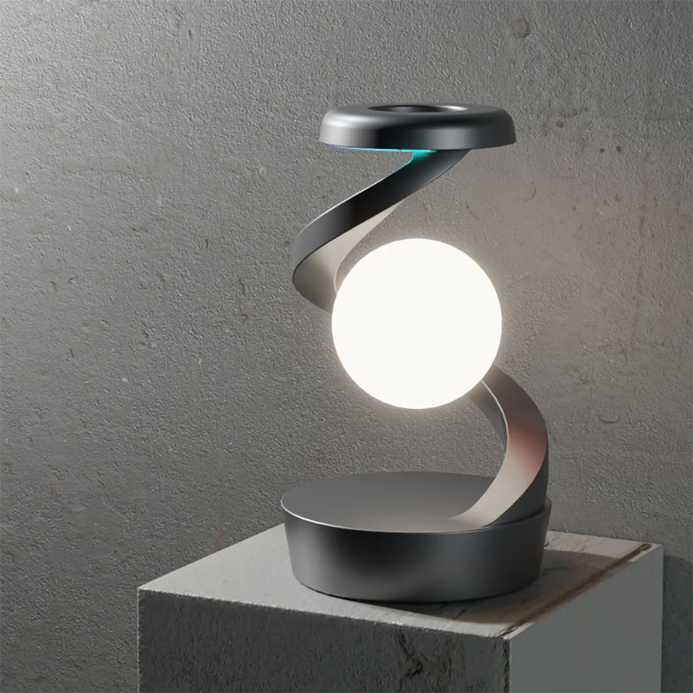 Modern Creative Desktop Ambient Light Table Lamp New Wireless Charging Visual Suspension Ball Night Lamp for Smartphone Charging