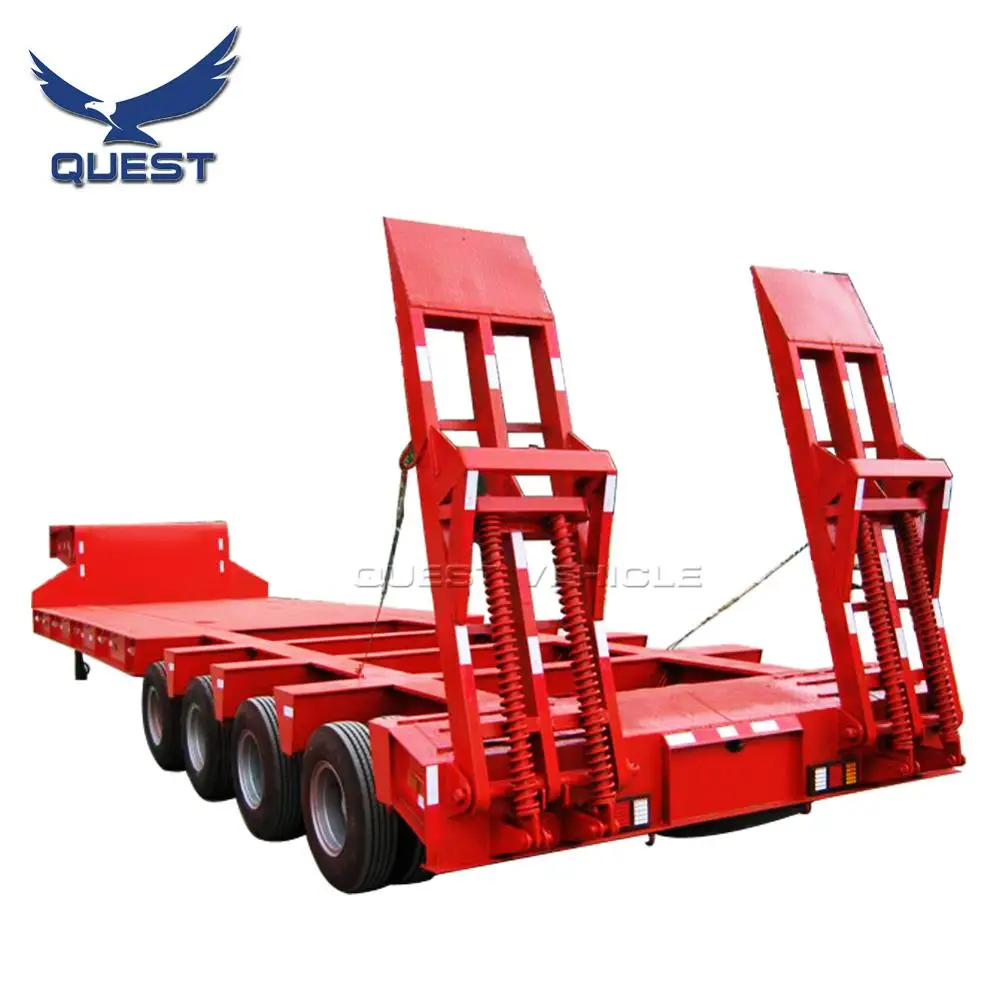 QUEST Excavator Loader Lowboy Lowbed Semi-trailer 2 Lines 4 Axles  Lowbed Ramp Trailers Low Bed Tractor Trailer100 Ton