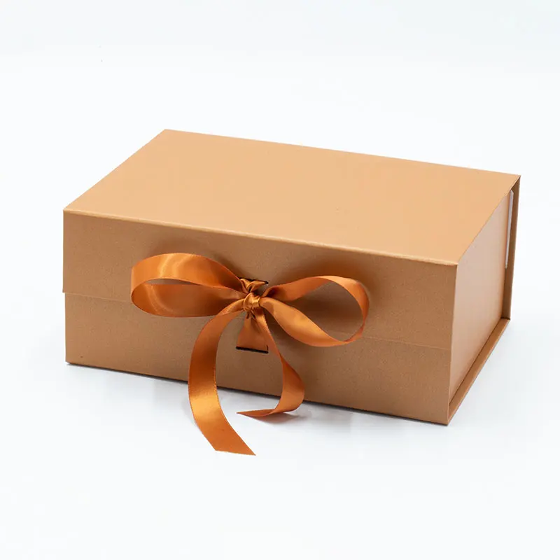 Elegant Copper Color Empty Retail Magnetic Gift Paper Boxes with Ribbon