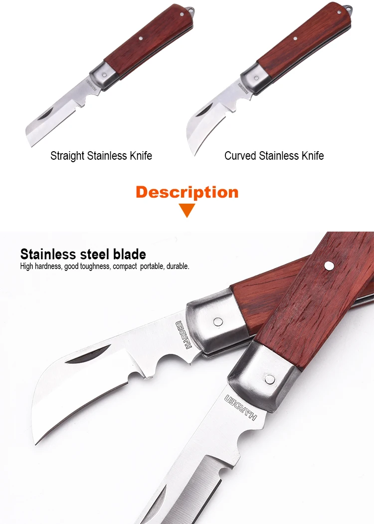 Professional Wooden handle curved blade electrician knife_Shanghai Harden  Tools Co., Ltd.