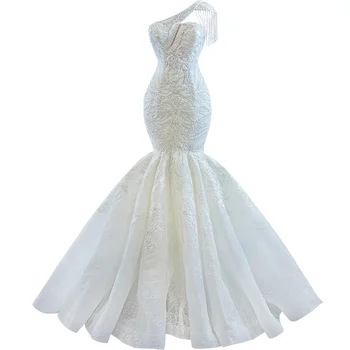 Sexy Mermaid Bridal Gown One Shoulder Beading Elegant Lace Wedding Dresses
