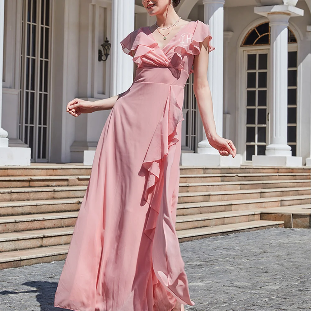 Custom Elegant Off the Shoulder Chiffon Pleated Bridesmaid Dresses for  Women Slit Formal Dress