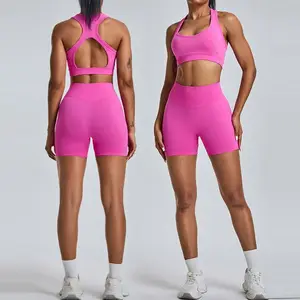Custom Impact Sports Bra Sets High Waist Butt Lift Sports Clothing 3 Piece Suit Gym Fitness Sets Women Seamless Yoga Set