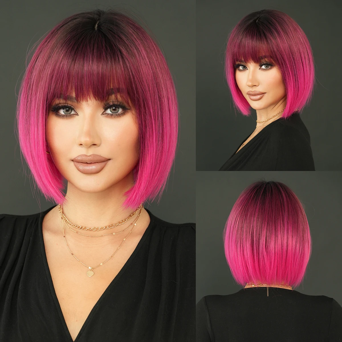 ウィッグ　ロング　ボブショート ショートボブストレートウィッグ 12インチ オンブレピンク 7JHH WIGS