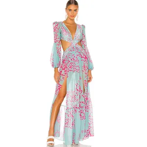 Plus Size Summer Fashion Custom Lady Chiffon Ruffle Maxi Dress Vestidos Sexy Backless Women Elegant Crop Top Casual Boho Dresses