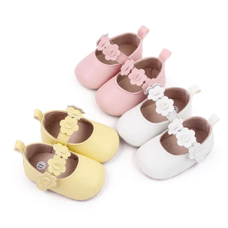Baby Girl PU Small Leather Shoes Solid Color Small Flower comfort Infants Soft Soled Toddler Shoes