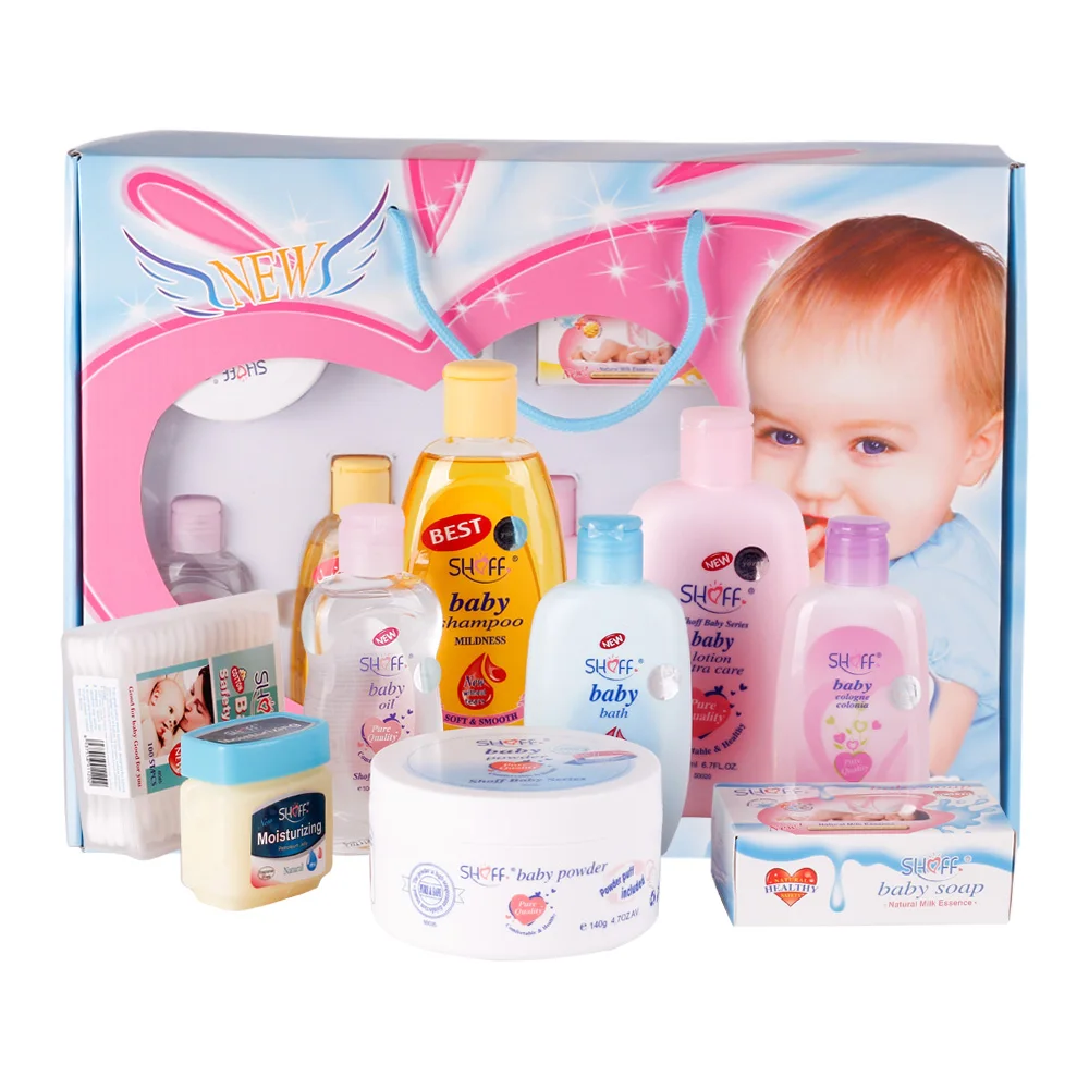 nueva combinación promocional 9 unidades cuidado de la piel recién nacido  regalo baño conjunto etiqueta privada para la piel hidratante