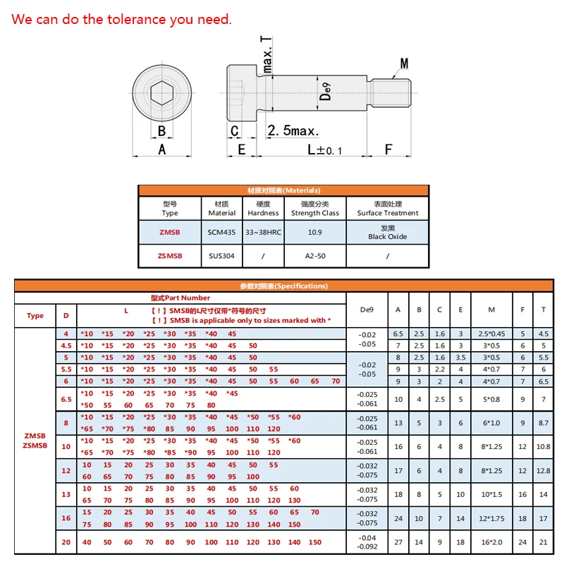 High quality Wholesale ZMSB Shoulder screw m2 socket head shoulder bolt stainless steel Stripper Bolts details