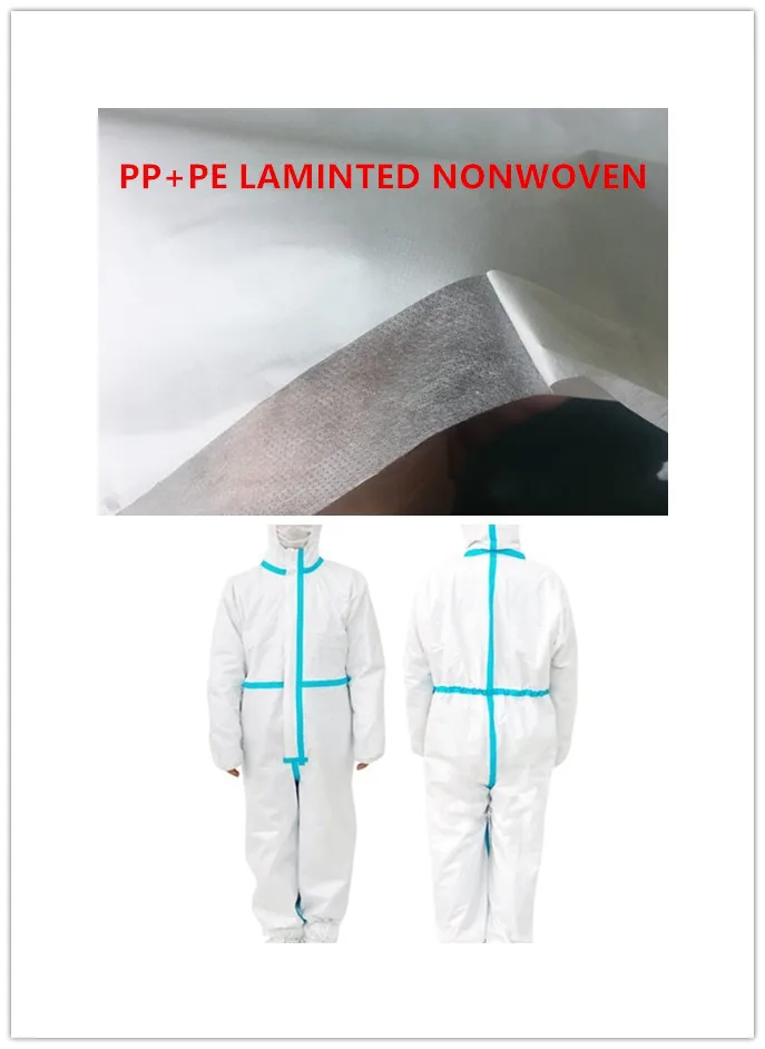 100% PP medical PP PE film laminated nowoven fabric for isolation gown