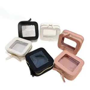 Custom Clear PVC Cosmetic Cases Travel Waterproof Transparent Frosted Makeup Bag Wash Bag PU Cosmetic Pouch Quilted Makeup Case