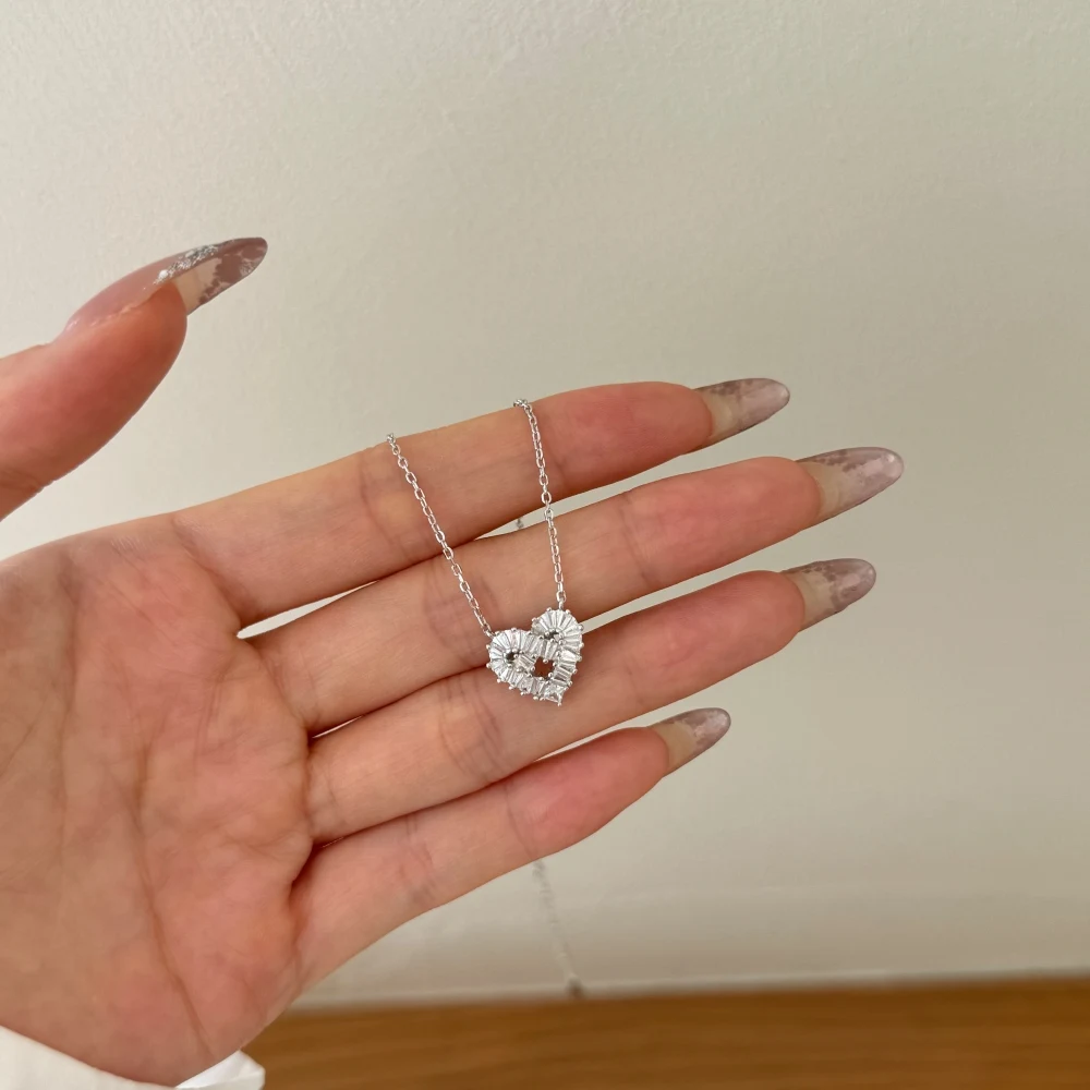 KAKODIY Exquisite Design 925 Sterling Silver Hypoallergenic Chain Baguette Gemstone 5A Cubic Zirconia Heart Shape Pendant Necklace detail 5