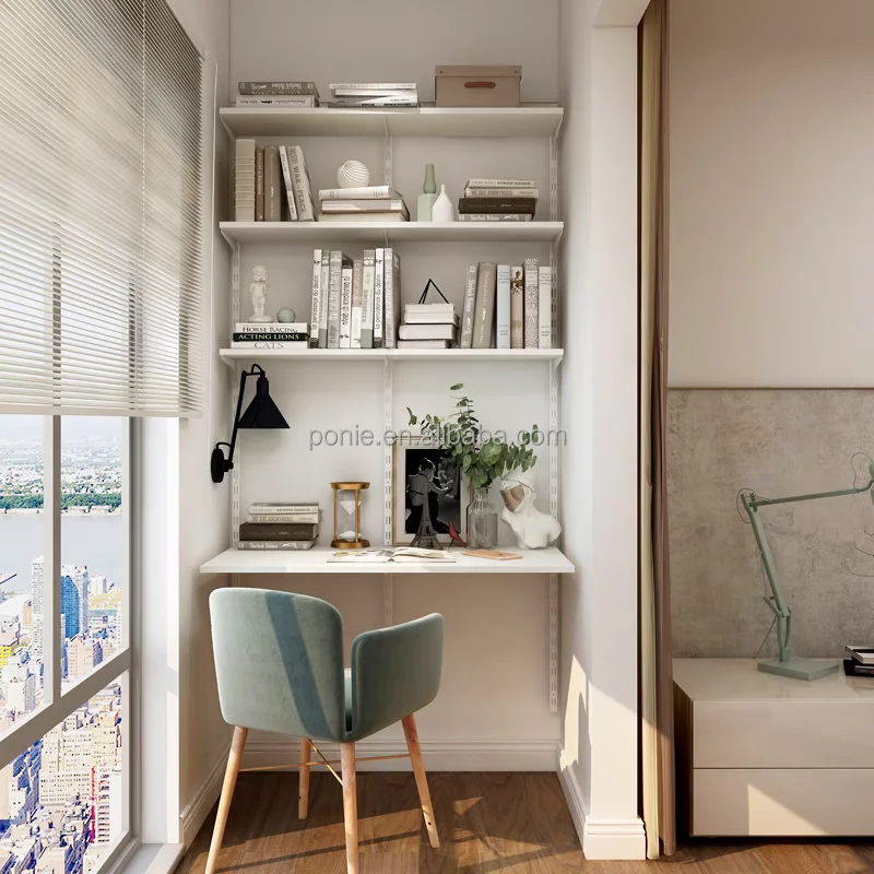 1.8M Large Minimalist Design Bookshelf with Desk Drawers Wall Mounted Furniture for Living Room Bedroom School Warehouse