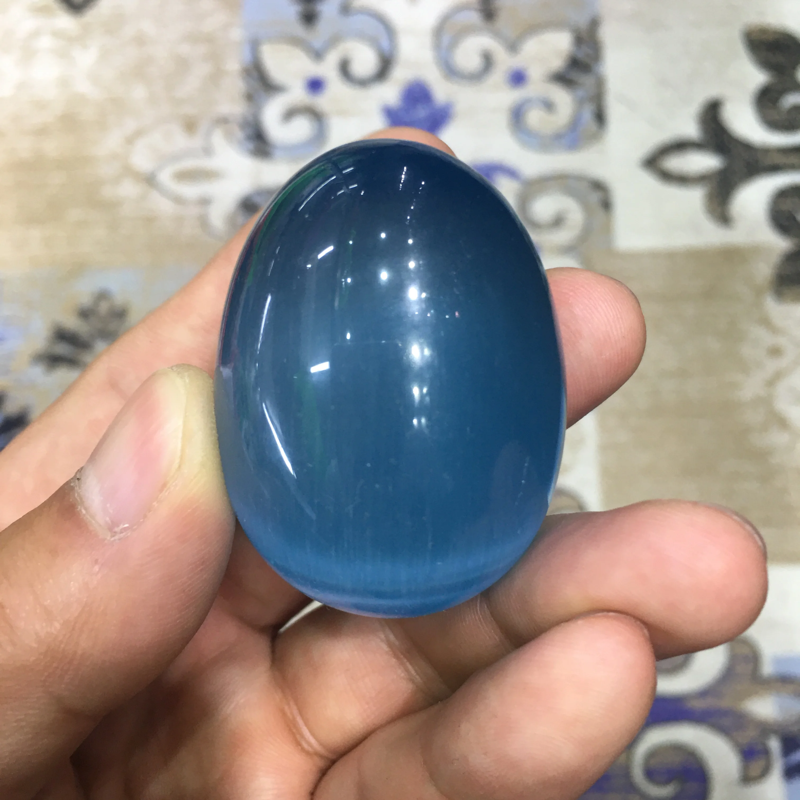 2" sky blue cat's eye stone egg shaped specimen Gemstone crystal 70-90g 1pc 