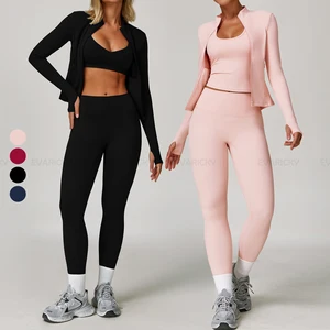 Women's Long-Sleeve Autumn/Winter Zipper Yoga Jacket Breathable for Outdoor Casual Running Sports Fitness Workout Sets