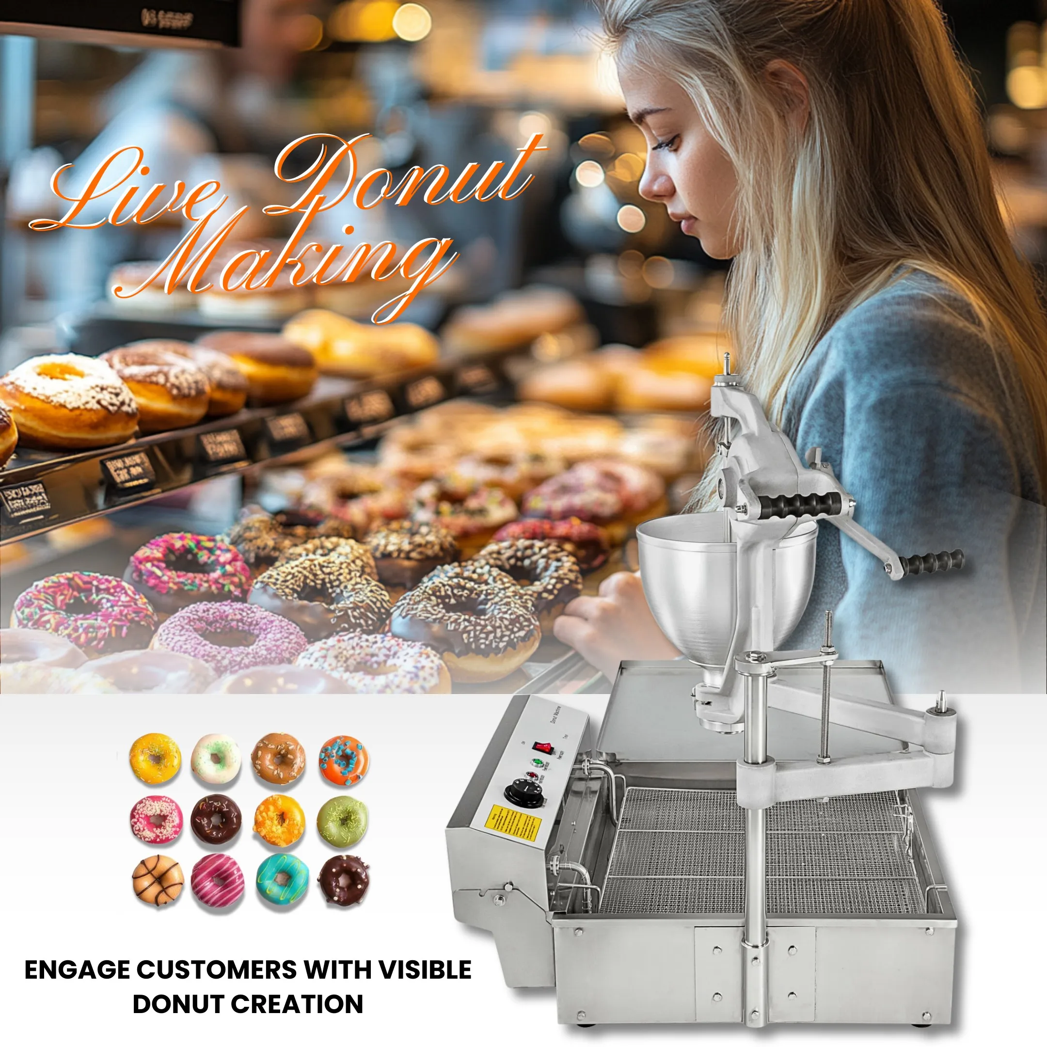 Commercial Single Row Donut Machine With 3 Different