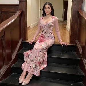 Women's Clothing Supplier Ladies' Fashion Dresses Lace Flower Slim-fit Long-sleeve Elegant Ladies' Dress Women's Knit Dress