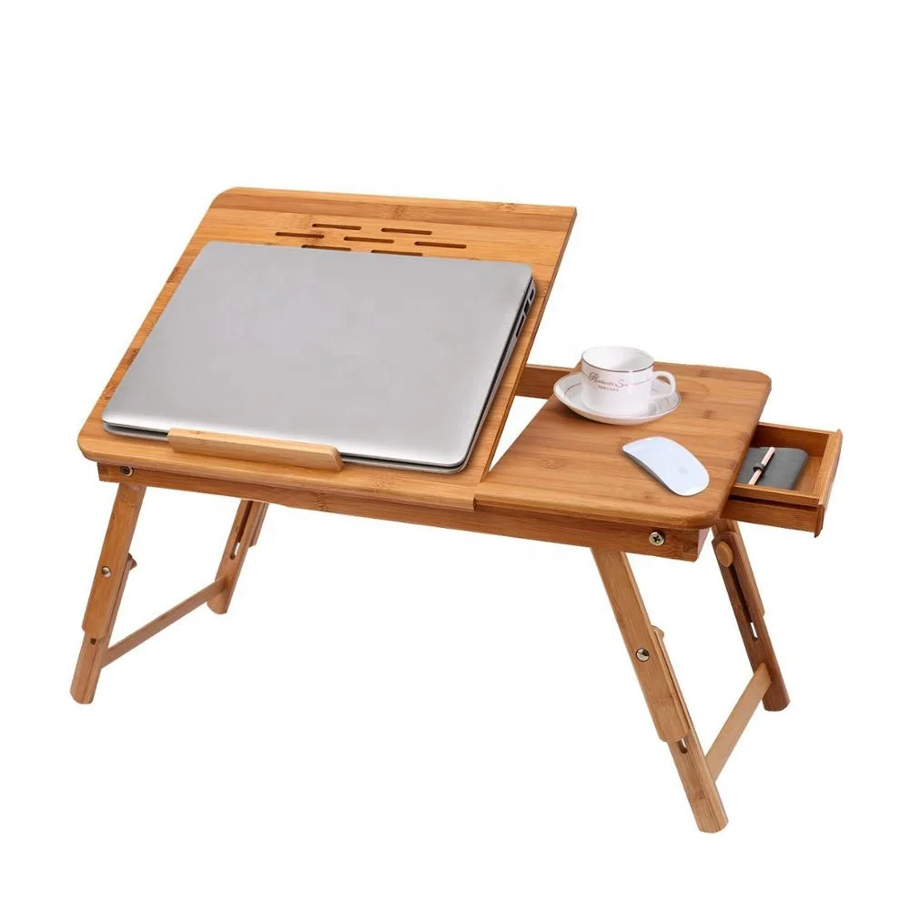 Bamboo Portable Adjustable Foldable Laptop Desk for Bed Use