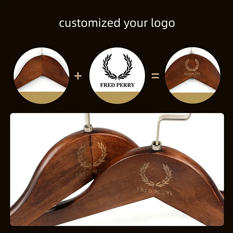 Custom logo extra shoulder wood coat hanger brand wooden clothing hanger for display