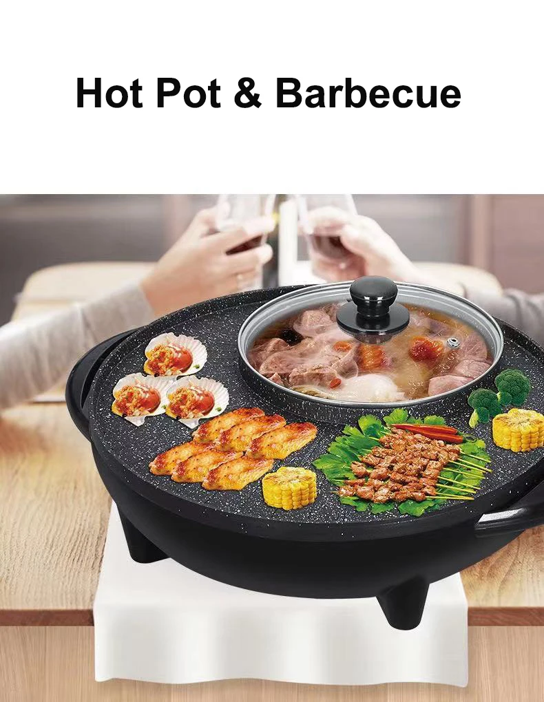 New Korean Bbq in Electric Griller Smokeless Grill Pan With Hot Pot  Electric Cooking Pan Hotpot Grill Machine