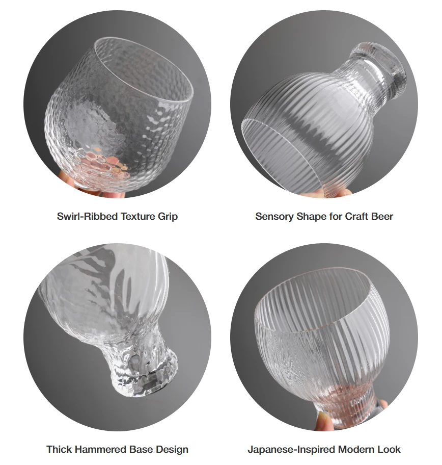 Wholesale Custom 500ml Modern Japanese Style Hammered Ribbed Swirl Stemless IPA Sensory Drinking Craft Beer Tulip Glass Tumbler
