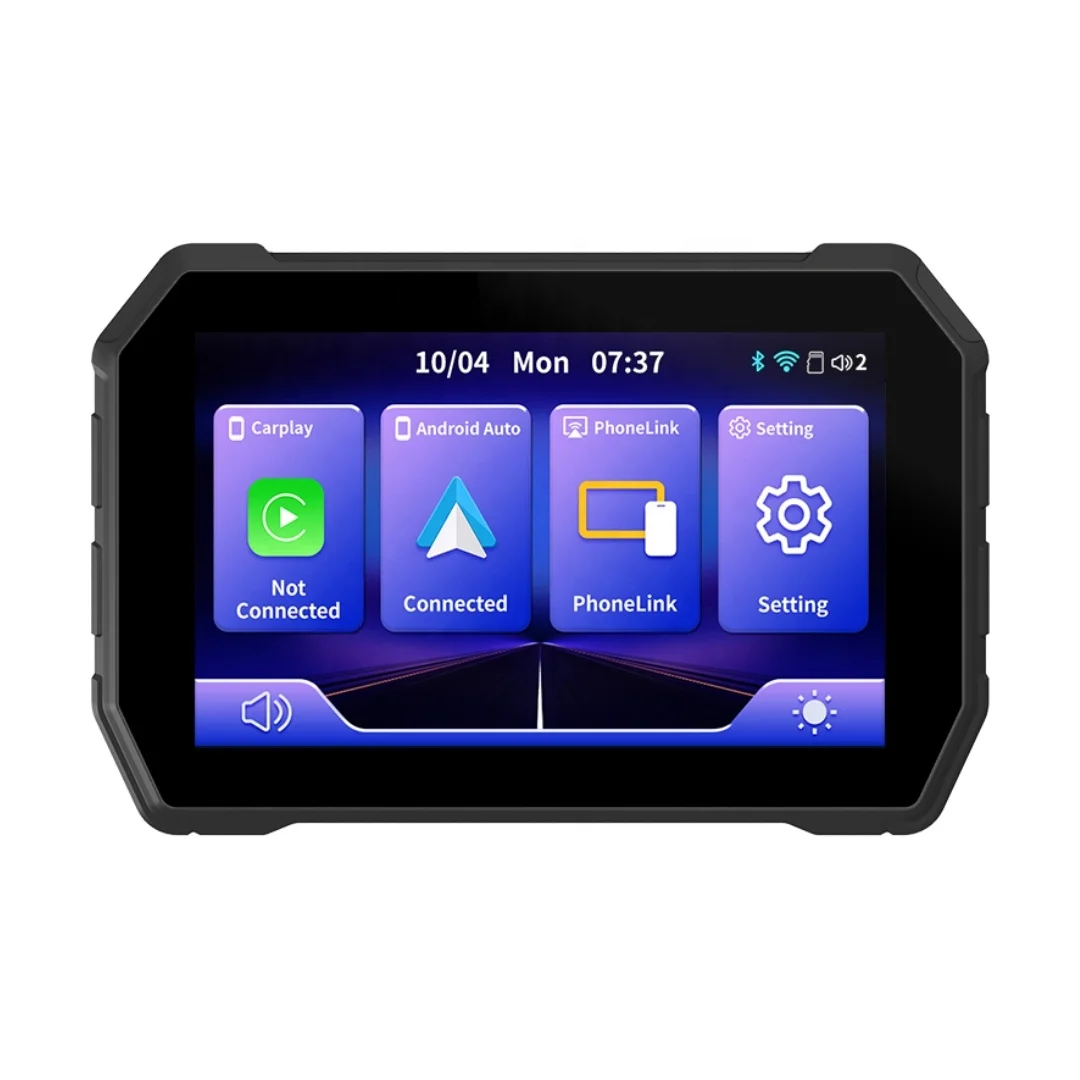 TIYPEOR Motorcycle CarPlay 5 Inch Portable Motorcycle Screen Motorcycle GPS Navigation Display Wireless CarPlay Android Auto
