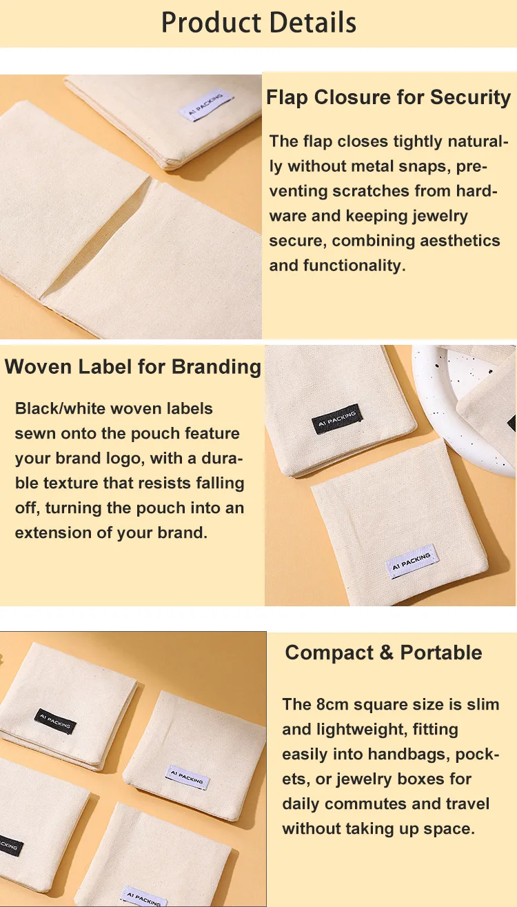 Wholesale A1 Brand Premium Cotton Flap Bag Jewelry Storage Pouches with Custom Logo for Gifting & Packaging factory