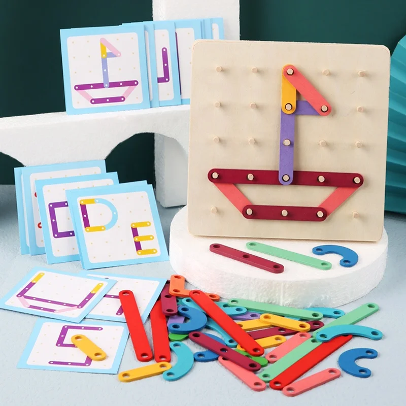 Toddlers Early Learning Alphabet Number Matching Game Toys Montessori Creative Geometric Wood Puzzle Nail Board