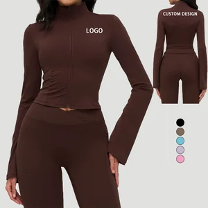 Custom Logo Women's Sportswear Workout Leggings Gym Fitness Four-Way Stretch Recyclable Zipper-Up Jacket