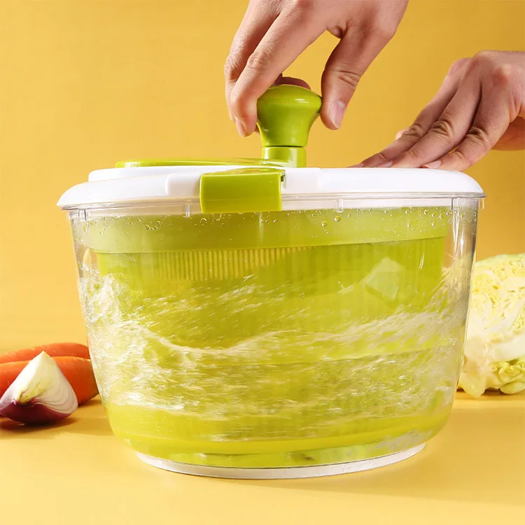 Hot Salad Spinner Manual Rotating Draining Basket Salad Veggies Shake Dry Basin Two Pieces Pasta Strainer