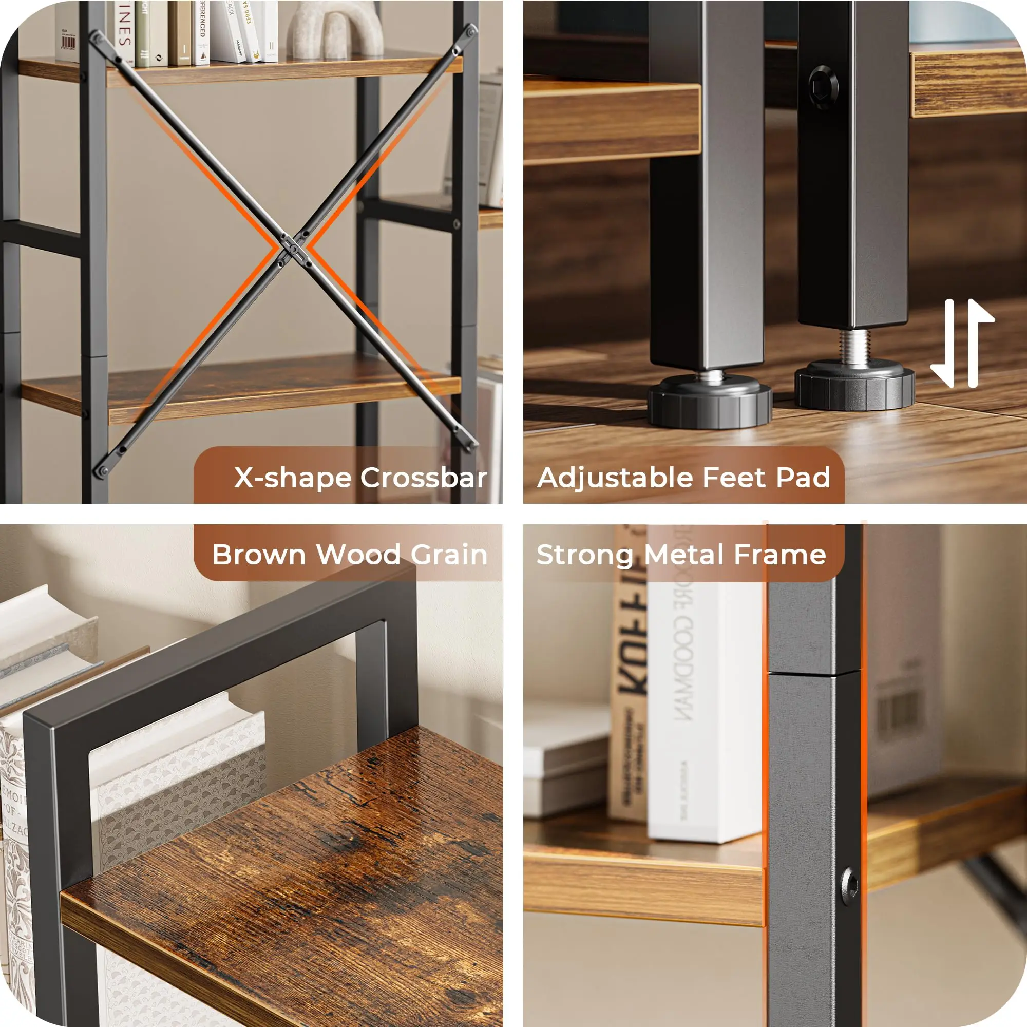 4 Tier Bookshelf Bookcase Wide Book Shelf Book Case With 11 Open Display Shelves