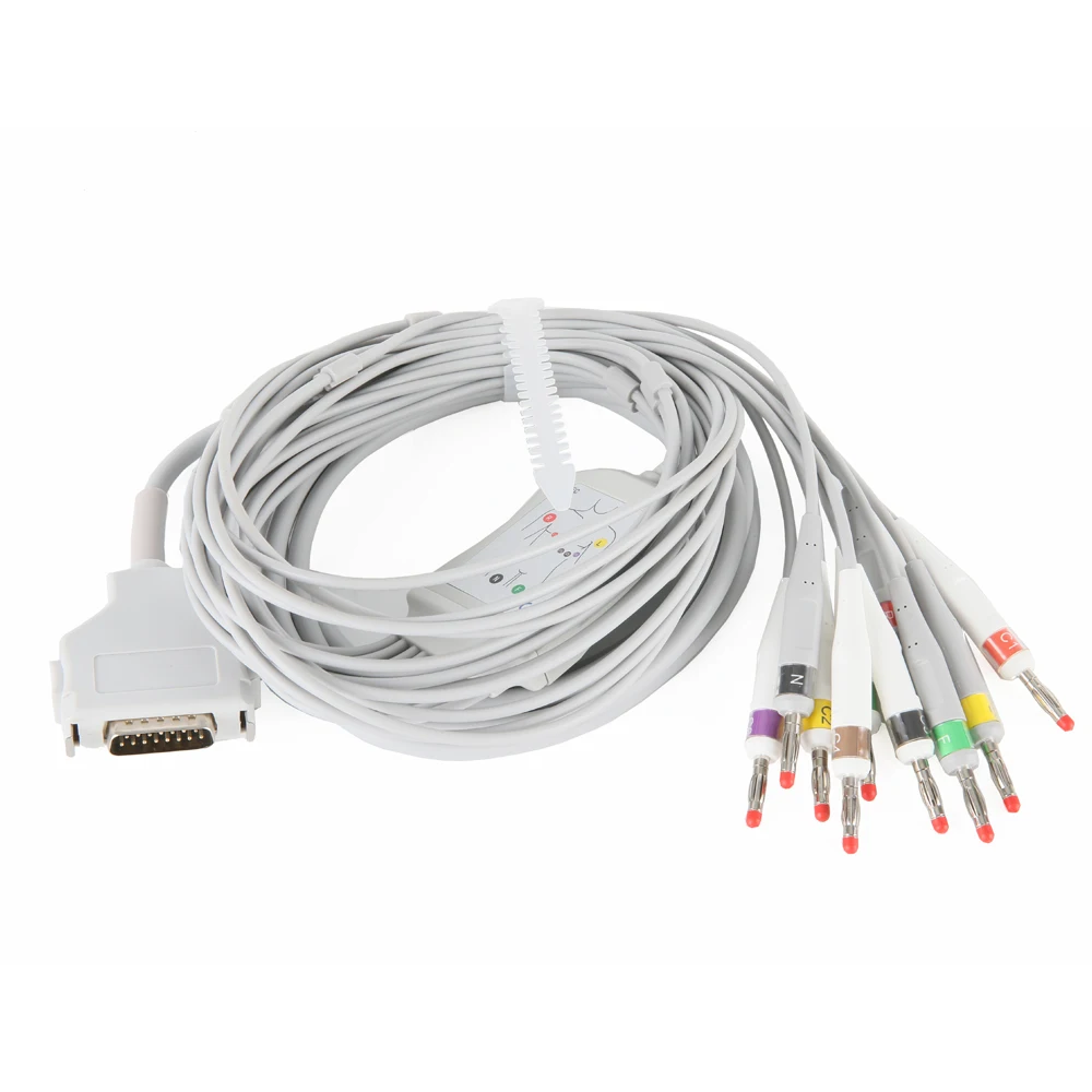 Fukuda Denshi Compatible for Cardimaxx  FX-7102/ FCP 2155 Direct-Connect 10 Lead EKG Cables IEC Banana 4.0 Ekg Cable