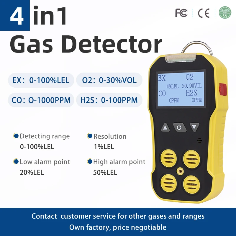 Handheld Nitric Oxide Detector – 0-250ppm Range, 1ppm Resolution, 4 Alarms (Sound/Vibration/Light/Display), IP66, 8+ Hour Battery