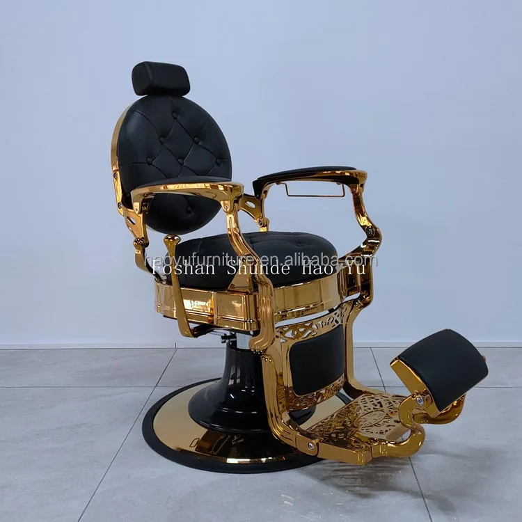 Classic Golden Barber Chair Hydraulic Oil Pump Barber Chairs Black And