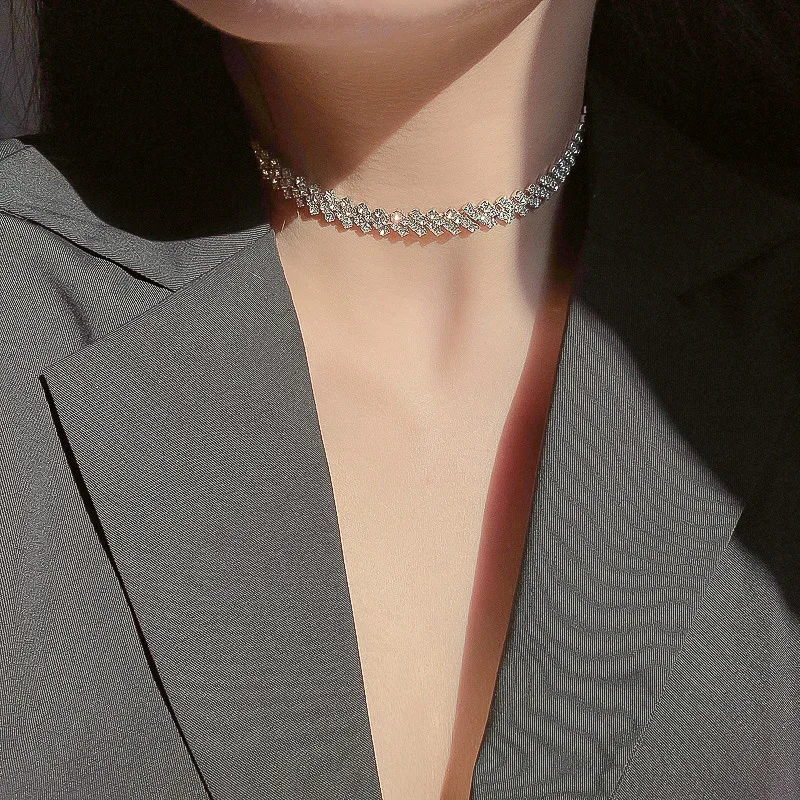 Exquisite Inlaid Full Diamond Necklace Silver Plated Rhinestones Geometric Choker Necklace For Women - Buy Diamond Necklace,Full Diamond Choker Product on Alibaba.com