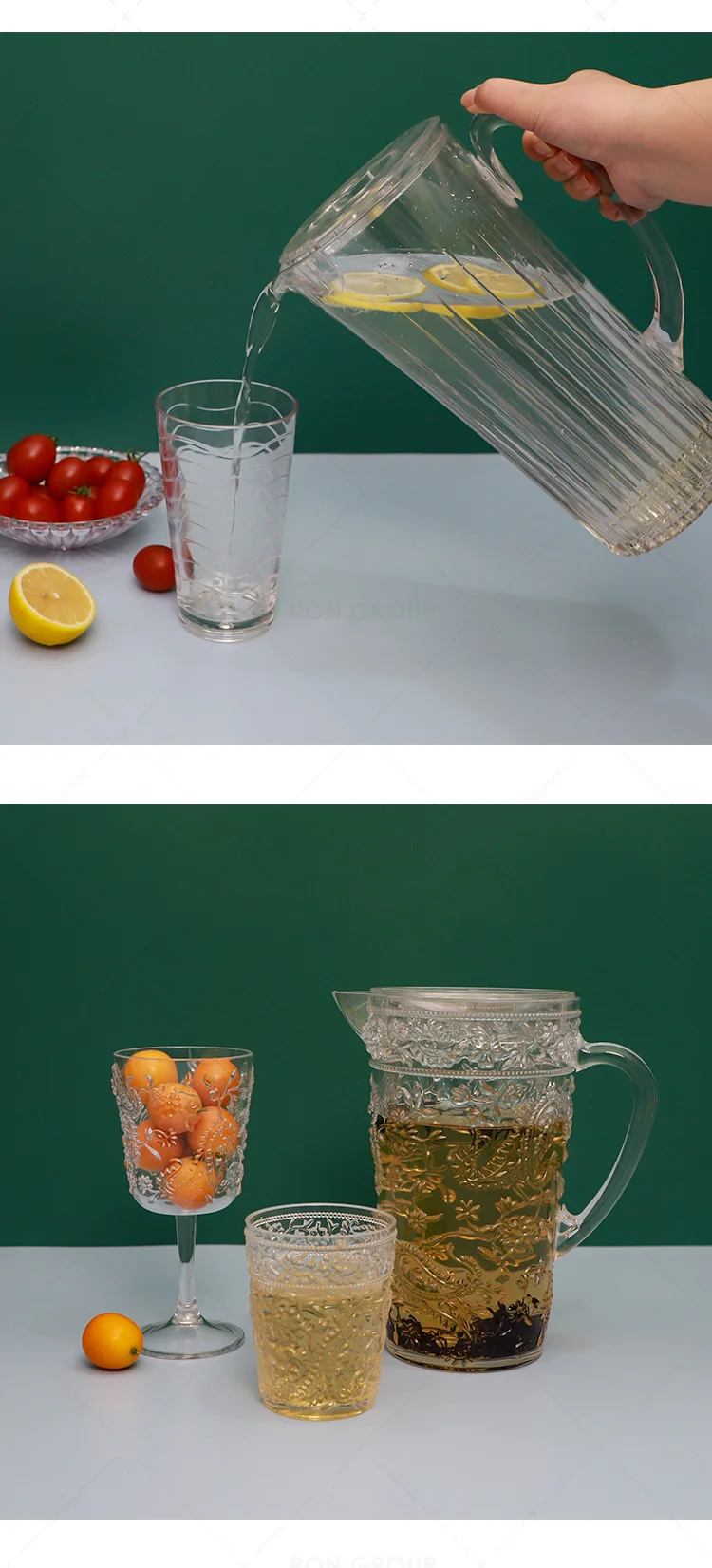 Transparent Embossed Shatter-proof Pitcher with Handle Spout Drinking Restaurant Wedding Party Plastic Jugs