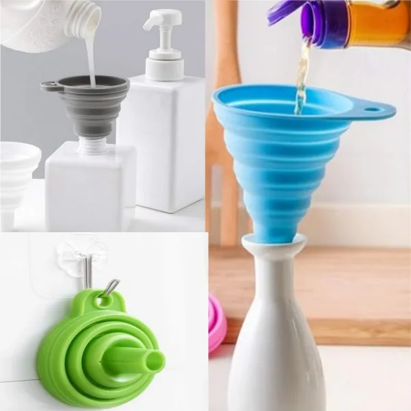 product wholesale custom silicone kitchen utensils creative retractable portable foldable funnel large medium small sizes for home use-5
