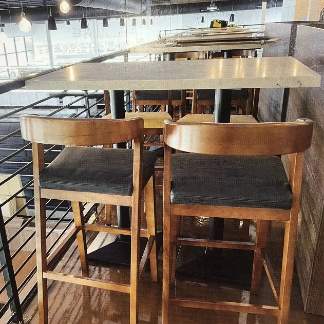 New Restaurant Furniture Set High Bar Chair and Table with Wood Stool for Bars and Bistros