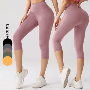 Custom Logo Women's High Waist Capri Pants Mesh Sheer Breathable Summer Workout Leggings With Print Solid Color for Ladies