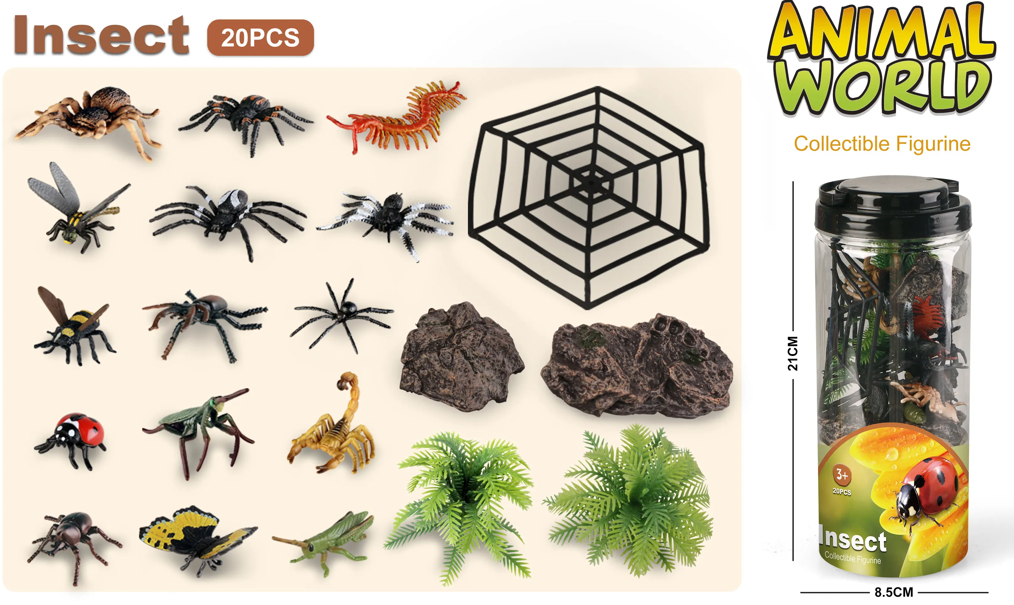 Insect Farm Animal Model Toy Small Plastic Zoo Animals in Plastic Container  Promotional Kid Christmas Gift Toys Animal Toy