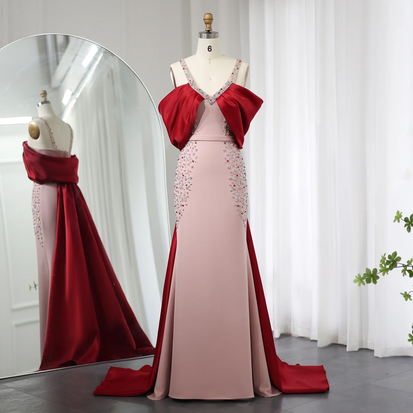 Luxury Arabic Pink Burgundy Mermaid Evening Dress With Cape Dubai  Engagement Dress for Women Wedding Party SZ446| Alibaba.com