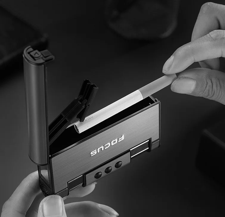 Focus Automatic Cigarette with Lighter Creative Windproof Ultra-thin Men's  Cigarette Box Manufacturers Wholesale Direct Sales