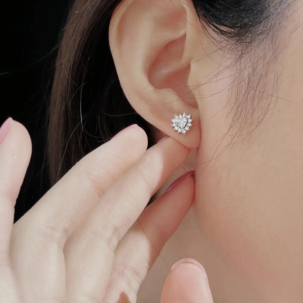 KAKODIY Full Surround Zircon Earrings Accessories Fashion 925 Sterling Silver Heart Stud Earrings detail 4