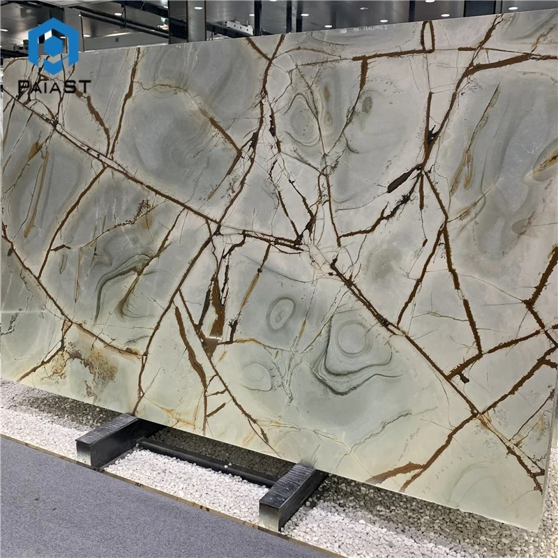product natural blue exotic stone bookmatched roman impression blue quartzite slab for background wall-5