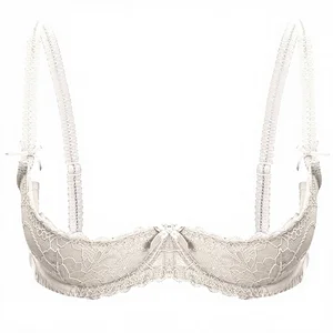 Women Floral See Through Lace 1/4 Cups Balconette Bralette Sexy Underwire Push up Lingerie Bras Adjusted Straps Underwear
